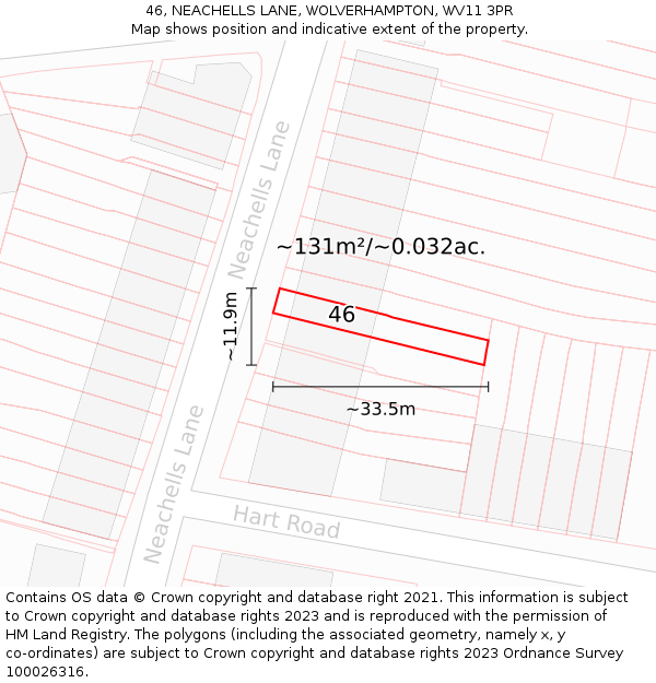 46, NEACHELLS LANE, WOLVERHAMPTON, WV11 3PR: Plot and title map