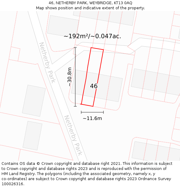 46, NETHERBY PARK, WEYBRIDGE, KT13 0AQ: Plot and title map