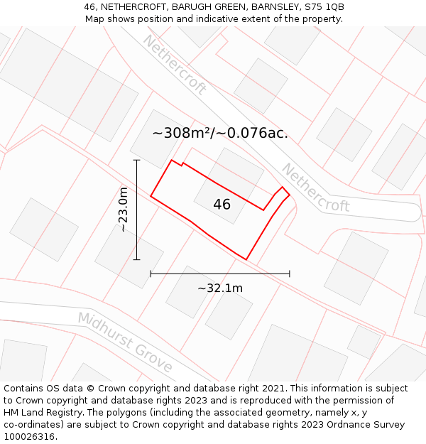 46, NETHERCROFT, BARUGH GREEN, BARNSLEY, S75 1QB: Plot and title map