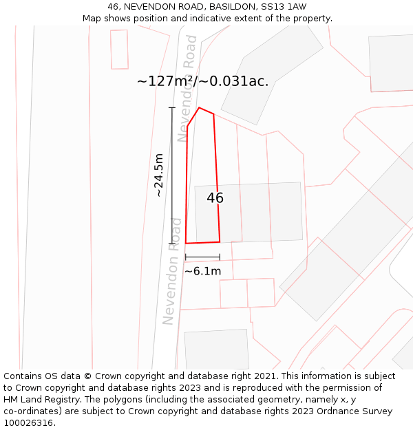 46, NEVENDON ROAD, BASILDON, SS13 1AW: Plot and title map