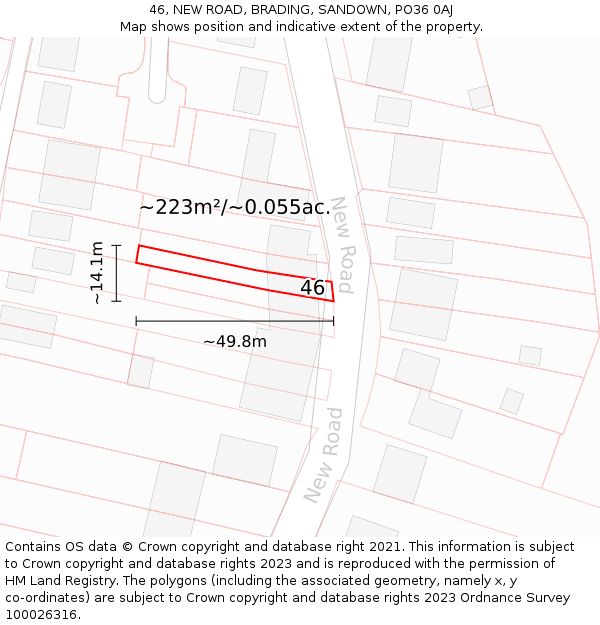 46, NEW ROAD, BRADING, SANDOWN, PO36 0AJ: Plot and title map