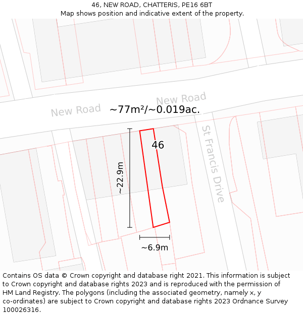 46, NEW ROAD, CHATTERIS, PE16 6BT: Plot and title map