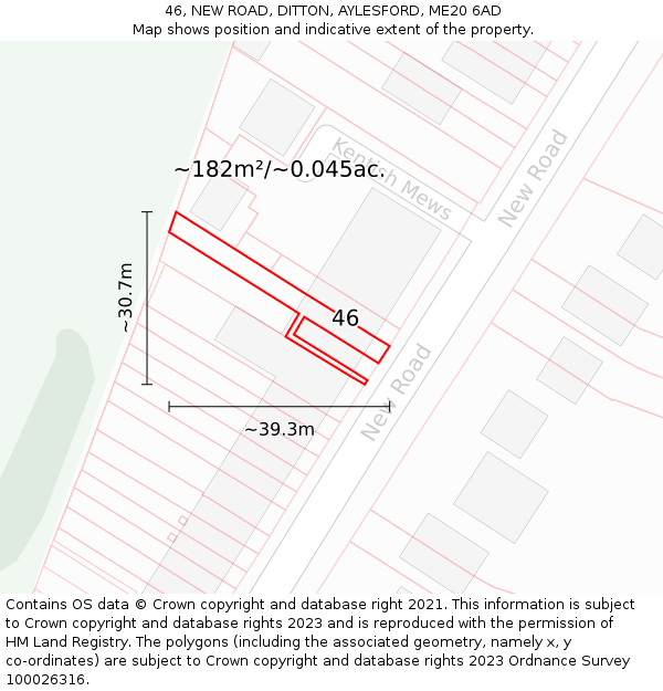 46, NEW ROAD, DITTON, AYLESFORD, ME20 6AD: Plot and title map