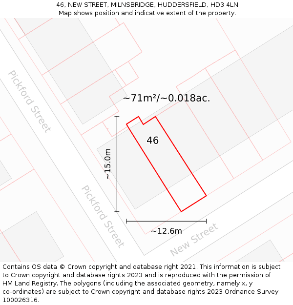46, NEW STREET, MILNSBRIDGE, HUDDERSFIELD, HD3 4LN: Plot and title map