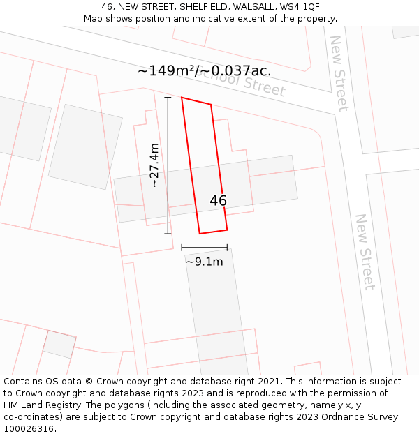 46, NEW STREET, SHELFIELD, WALSALL, WS4 1QF: Plot and title map