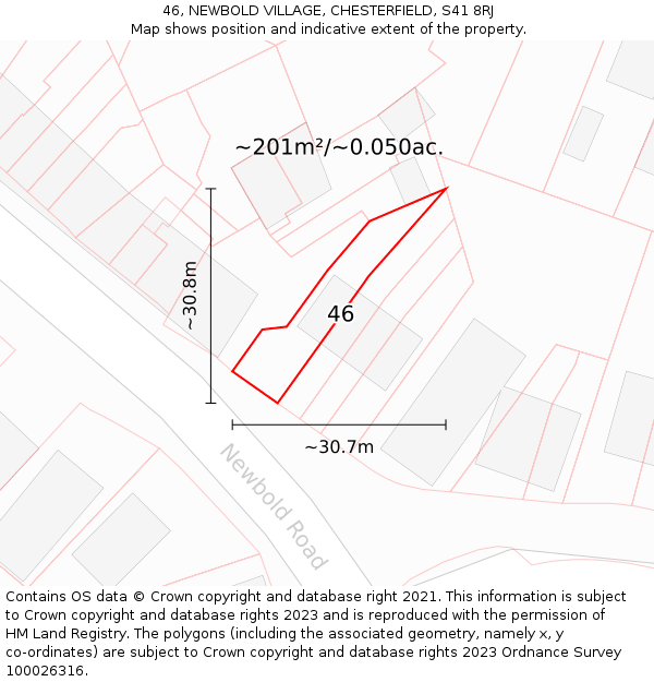 46, NEWBOLD VILLAGE, CHESTERFIELD, S41 8RJ: Plot and title map