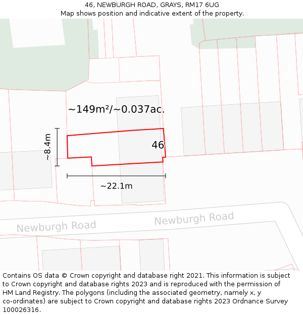 46, NEWBURGH ROAD, GRAYS, RM17 6UG: Plot and title map