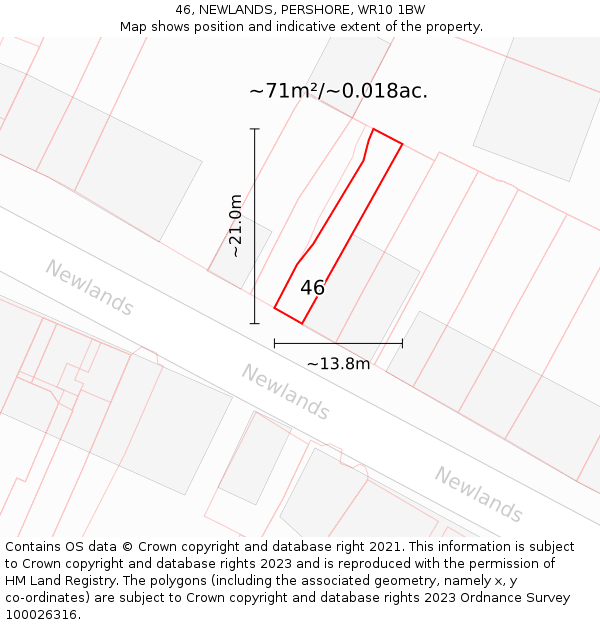 46, NEWLANDS, PERSHORE, WR10 1BW: Plot and title map