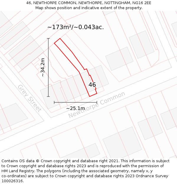 46, NEWTHORPE COMMON, NEWTHORPE, NOTTINGHAM, NG16 2EE: Plot and title map