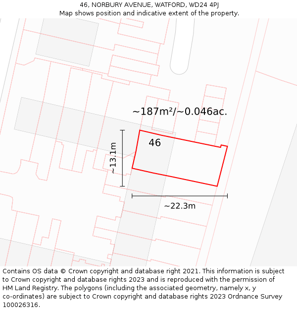 46, NORBURY AVENUE, WATFORD, WD24 4PJ: Plot and title map