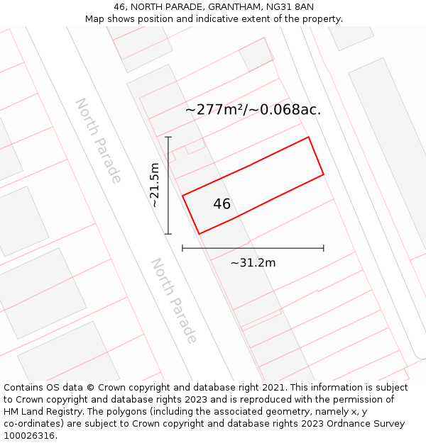 46, NORTH PARADE, GRANTHAM, NG31 8AN: Plot and title map