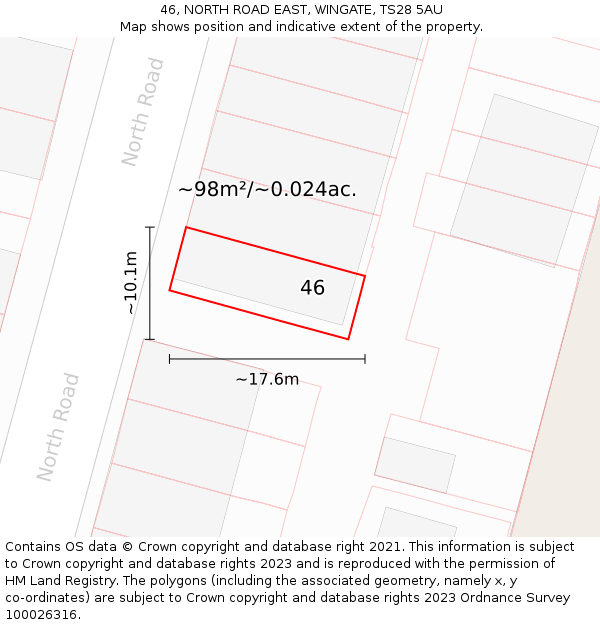 46, NORTH ROAD EAST, WINGATE, TS28 5AU: Plot and title map