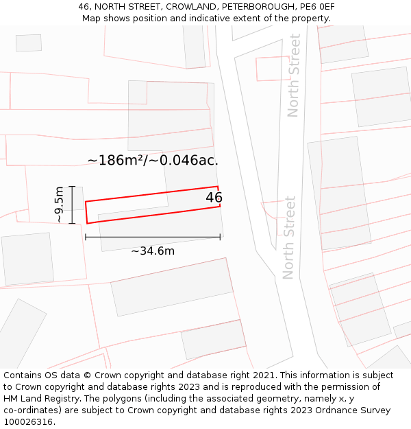 46, NORTH STREET, CROWLAND, PETERBOROUGH, PE6 0EF: Plot and title map