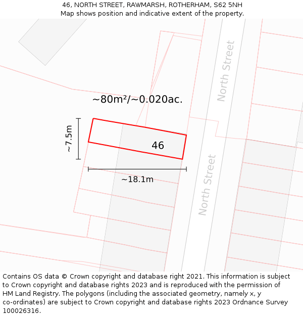 46, NORTH STREET, RAWMARSH, ROTHERHAM, S62 5NH: Plot and title map