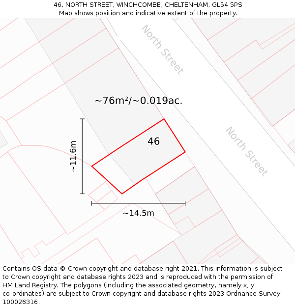 46, NORTH STREET, WINCHCOMBE, CHELTENHAM, GL54 5PS: Plot and title map
