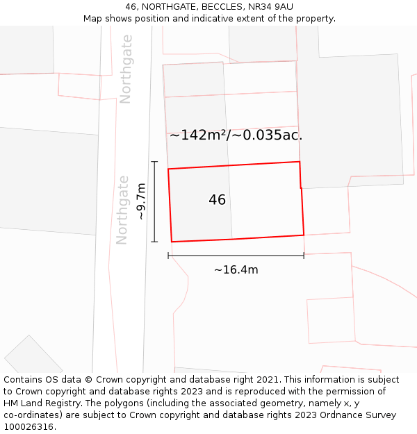 46, NORTHGATE, BECCLES, NR34 9AU: Plot and title map
