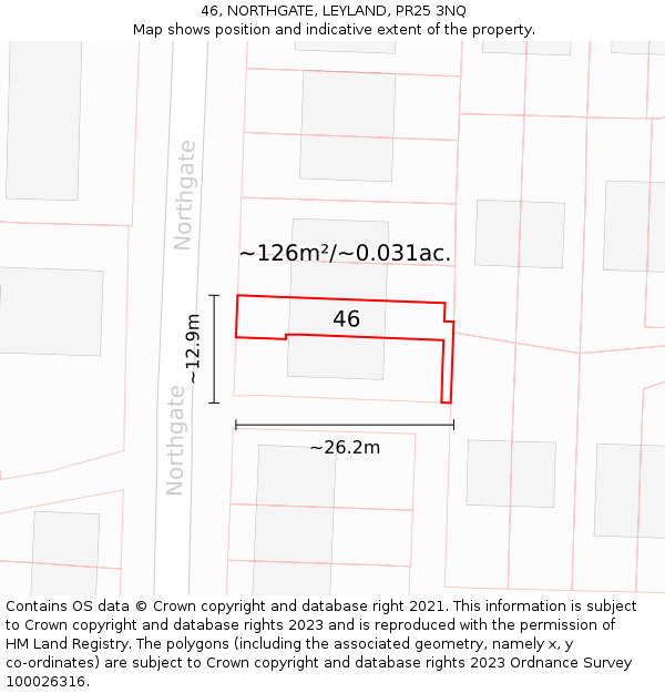 46, NORTHGATE, LEYLAND, PR25 3NQ: Plot and title map
