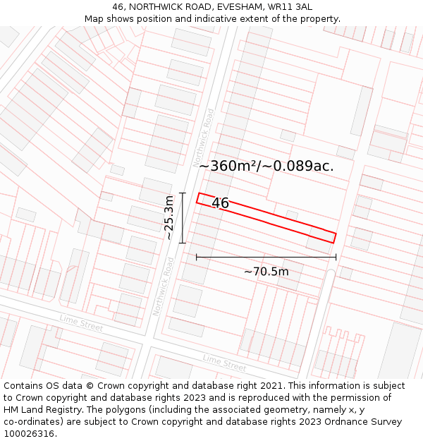 46, NORTHWICK ROAD, EVESHAM, WR11 3AL: Plot and title map