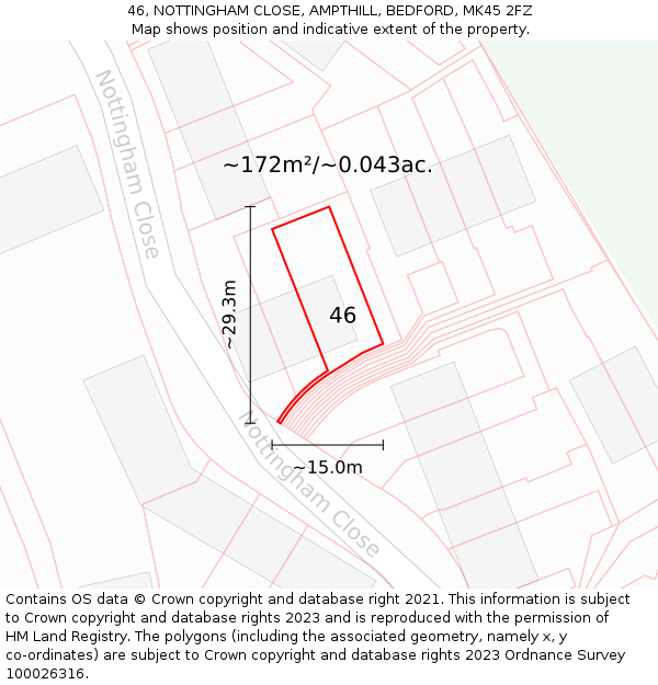 46, NOTTINGHAM CLOSE, AMPTHILL, BEDFORD, MK45 2FZ: Plot and title map