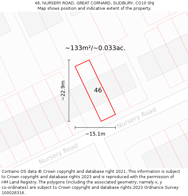 46, NURSERY ROAD, GREAT CORNARD, SUDBURY, CO10 0NJ: Plot and title map