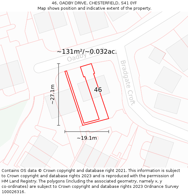 46, OADBY DRIVE, CHESTERFIELD, S41 0YF: Plot and title map
