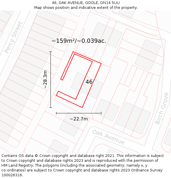46, OAK AVENUE, GOOLE, DN14 5UU: Plot and title map