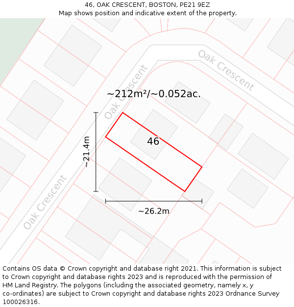 46, OAK CRESCENT, BOSTON, PE21 9EZ: Plot and title map