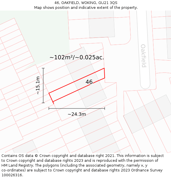 46, OAKFIELD, WOKING, GU21 3QS: Plot and title map