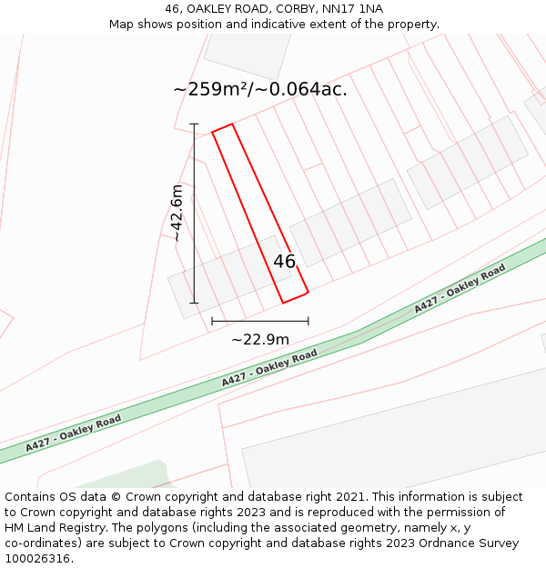 46, OAKLEY ROAD, CORBY, NN17 1NA: Plot and title map