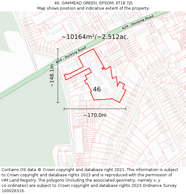 46, OAKMEAD GREEN, EPSOM, KT18 7JS: Plot and title map