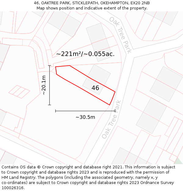 46, OAKTREE PARK, STICKLEPATH, OKEHAMPTON, EX20 2NB: Plot and title map