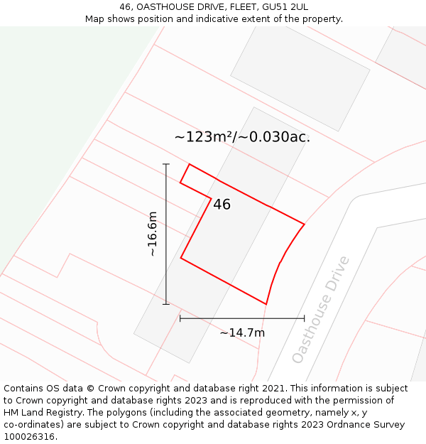 46, OASTHOUSE DRIVE, FLEET, GU51 2UL: Plot and title map