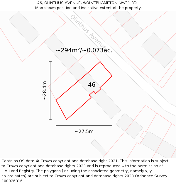 46, OLINTHUS AVENUE, WOLVERHAMPTON, WV11 3DH: Plot and title map