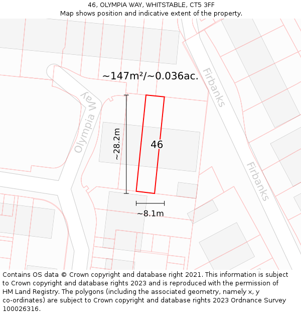 46, OLYMPIA WAY, WHITSTABLE, CT5 3FF: Plot and title map