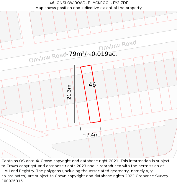46, ONSLOW ROAD, BLACKPOOL, FY3 7DF: Plot and title map