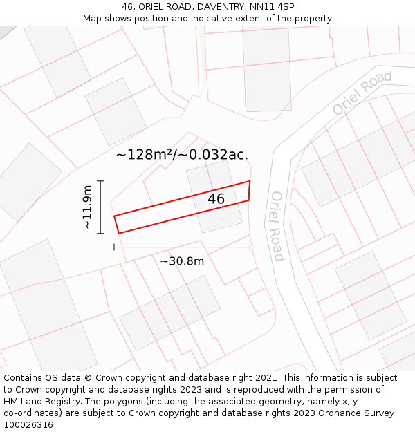 46, ORIEL ROAD, DAVENTRY, NN11 4SP: Plot and title map