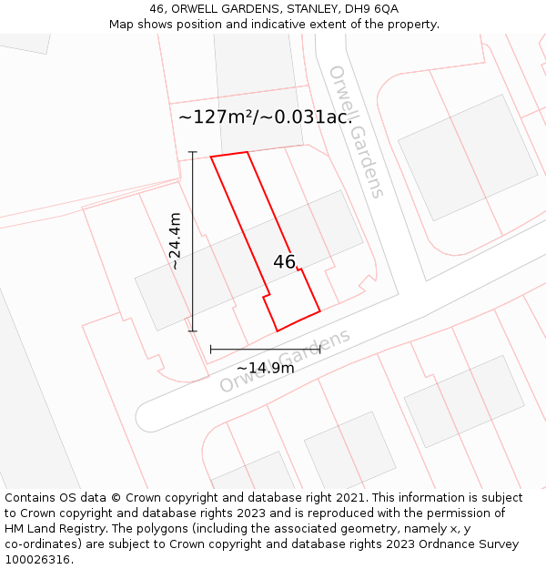 46, ORWELL GARDENS, STANLEY, DH9 6QA: Plot and title map