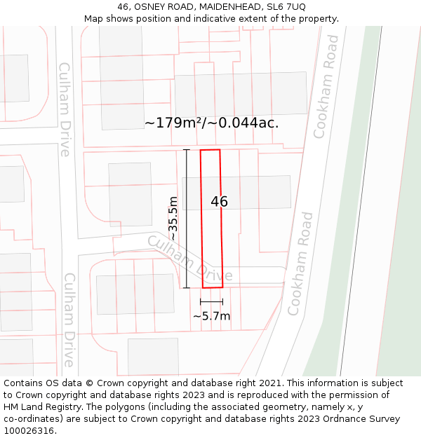 46, OSNEY ROAD, MAIDENHEAD, SL6 7UQ: Plot and title map