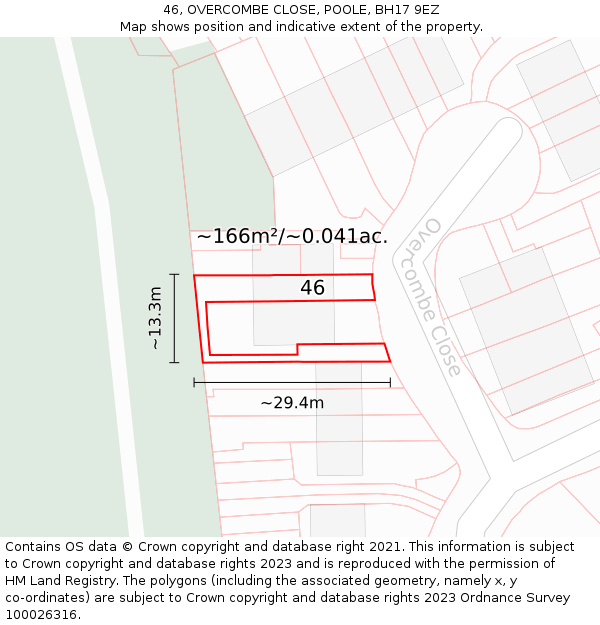 46, OVERCOMBE CLOSE, POOLE, BH17 9EZ: Plot and title map