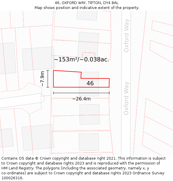 46, OXFORD WAY, TIPTON, DY4 8AL: Plot and title map