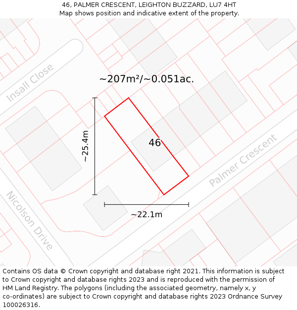 46, PALMER CRESCENT, LEIGHTON BUZZARD, LU7 4HT: Plot and title map