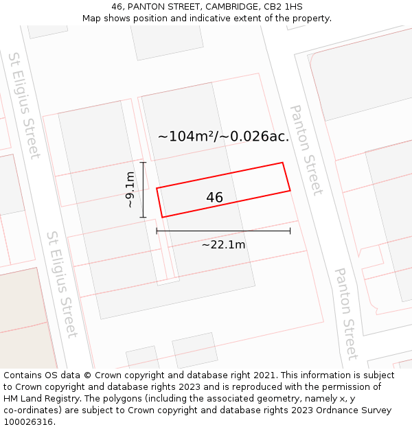 46, PANTON STREET, CAMBRIDGE, CB2 1HS: Plot and title map