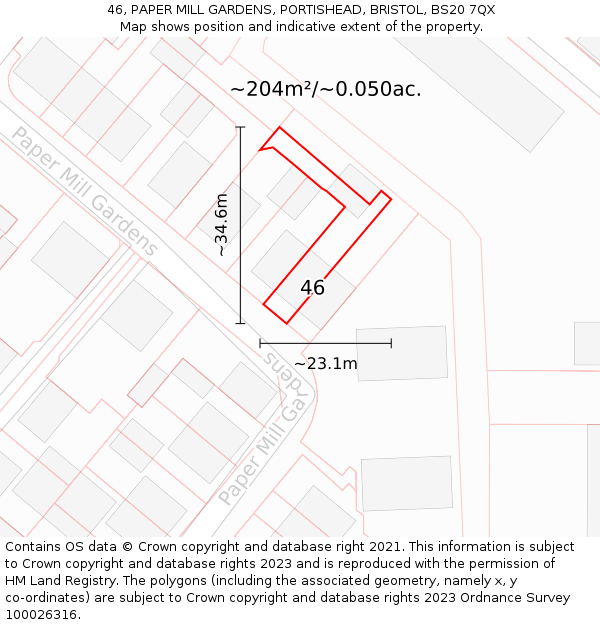 46, PAPER MILL GARDENS, PORTISHEAD, BRISTOL, BS20 7QX: Plot and title map