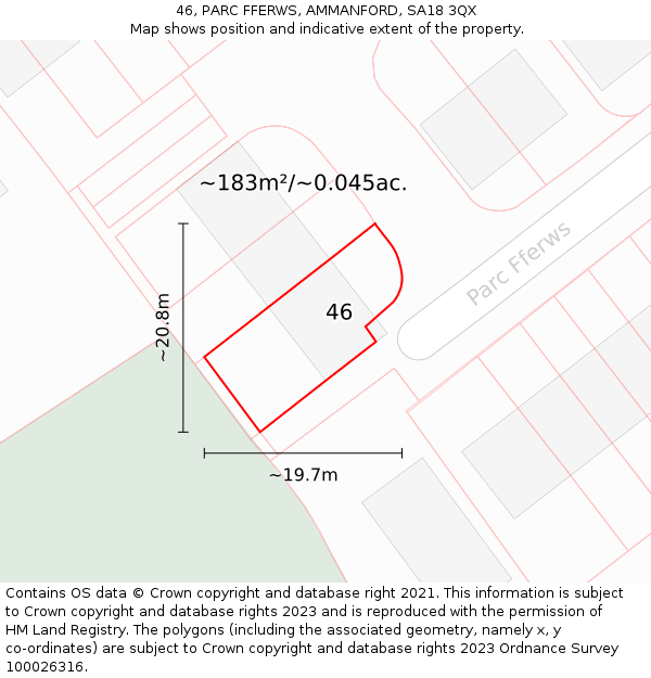 46, PARC FFERWS, AMMANFORD, SA18 3QX: Plot and title map