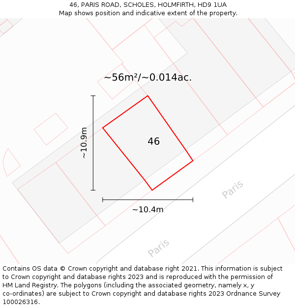 46, PARIS ROAD, SCHOLES, HOLMFIRTH, HD9 1UA: Plot and title map