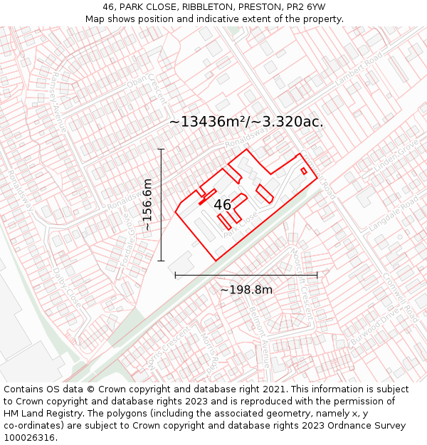 46, PARK CLOSE, RIBBLETON, PRESTON, PR2 6YW: Plot and title map