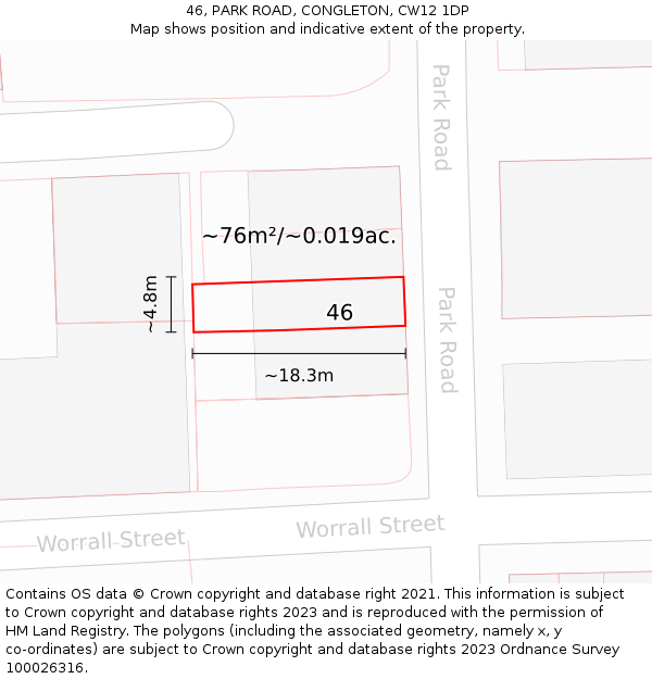 46, PARK ROAD, CONGLETON, CW12 1DP: Plot and title map