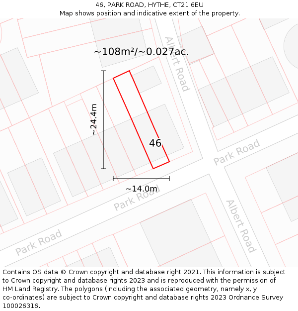 46, PARK ROAD, HYTHE, CT21 6EU: Plot and title map