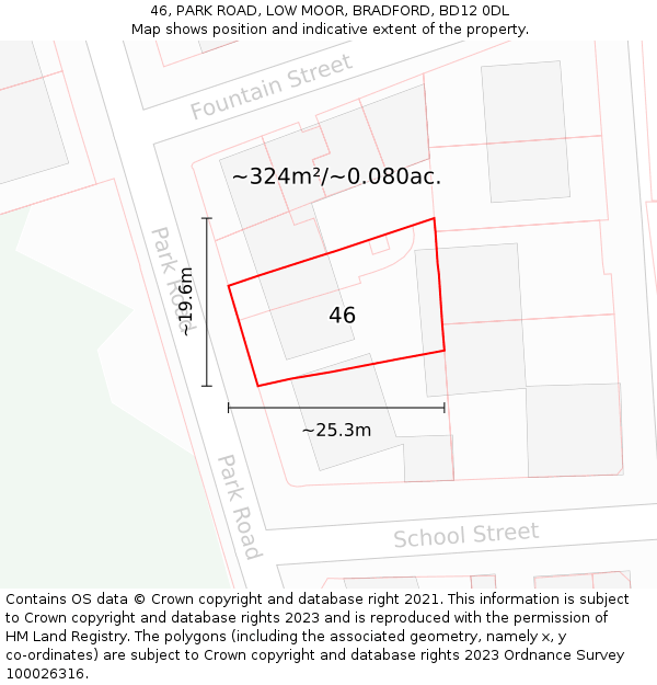 46, PARK ROAD, LOW MOOR, BRADFORD, BD12 0DL: Plot and title map