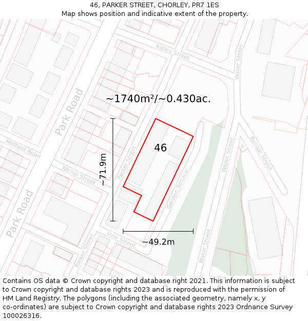 46, PARKER STREET, CHORLEY, PR7 1ES: Plot and title map